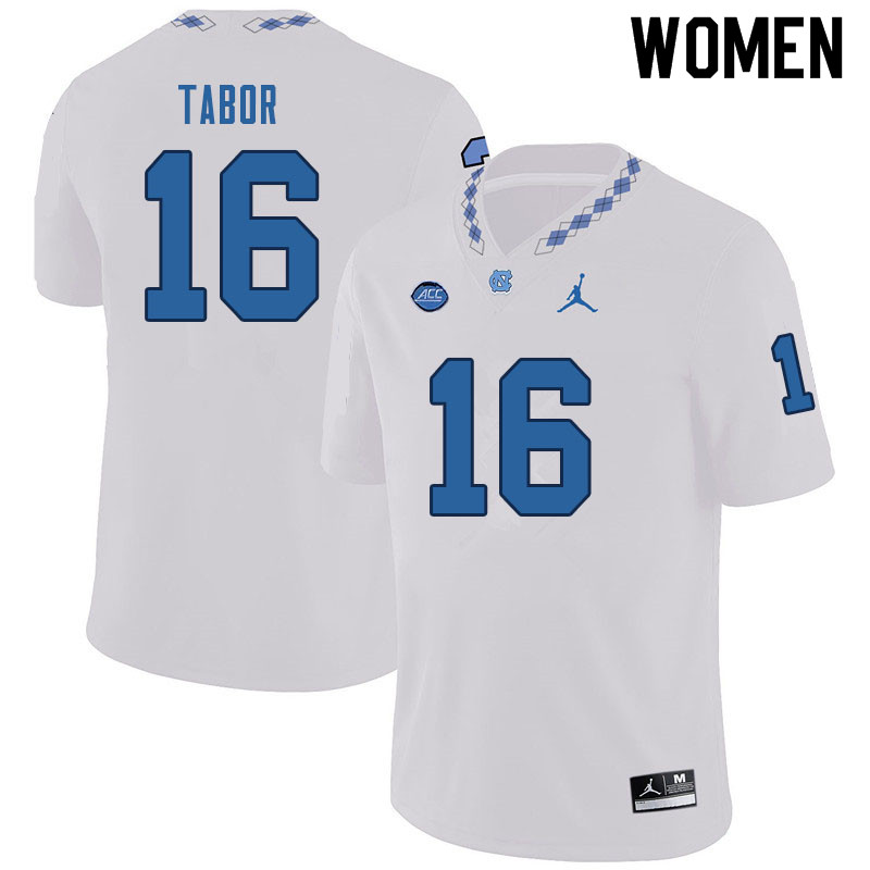 Women #16 Russell Tabor North Carolina Tar Heels College Football Jerseys Sale-White